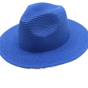 Blue Straw Fedora Hat
